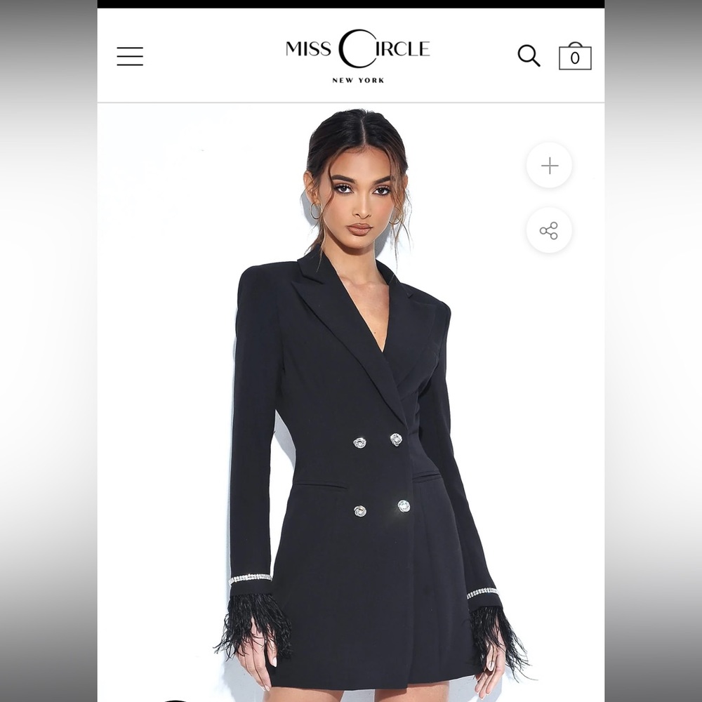 Miss Circle - Quilla Black Feather Crystal Sleeve Backless Blazer Dress